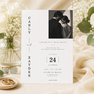 Invitación de boda editorial moderna con foto