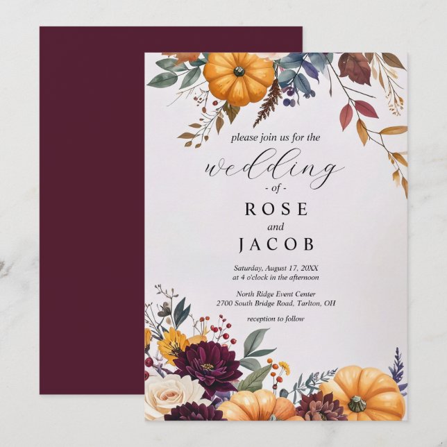 Invitación de boda Elegancia de Otoño (Anverso / Reverso)