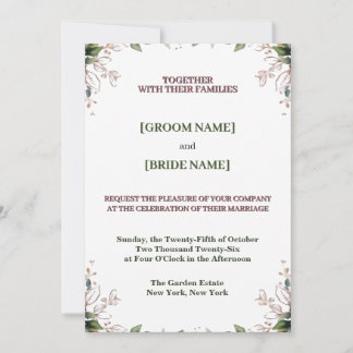 Invitación de Boda Elegancia Floral Borgoña