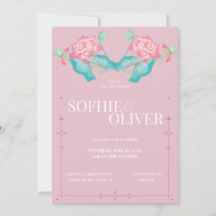 Invitación de boda Elegancia Floral Loto Rosa Bril