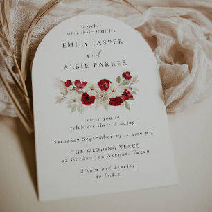 Invitación de boda elegancia floral roja y blanca