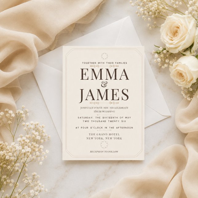 Invitación de boda Elegancia Marfil Suave Editable (Elegant Soft Ivory Wedding Invitation with timeless luxury details.)