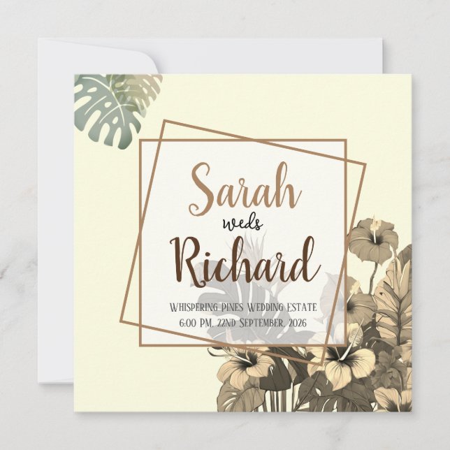 Invitación de boda Elegancia Tropical (Anverso)