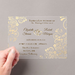 Invitación de boda Elegant Chic Gold Flowers