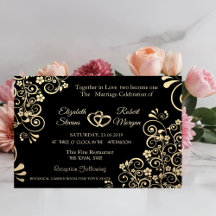 Invitación de boda Elegant Chic Gold Flowers