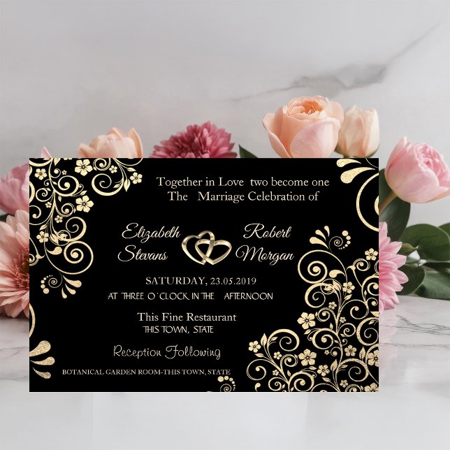 Invitación de boda Elegant Chic Gold Flowers (Subido por el creador)