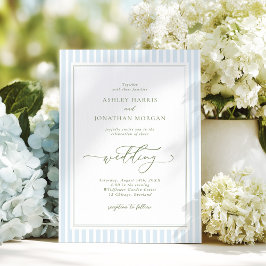 Invitación de boda elegante a rayas azul y salvia