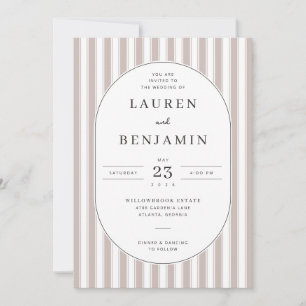 Invitación de boda elegante a rayas beige