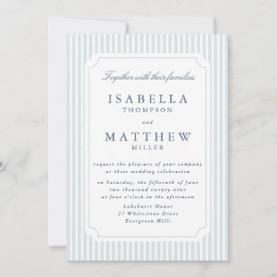 Invitación de boda elegante a rayas con marco clás