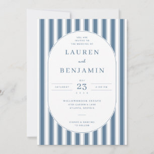 Invitación de boda elegante a rayas de color azul