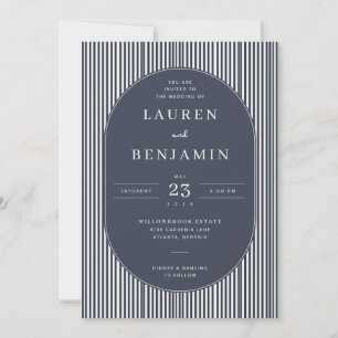 Invitación de boda elegante a rayas de color azul