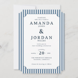 Invitación de boda elegante a rayas navales