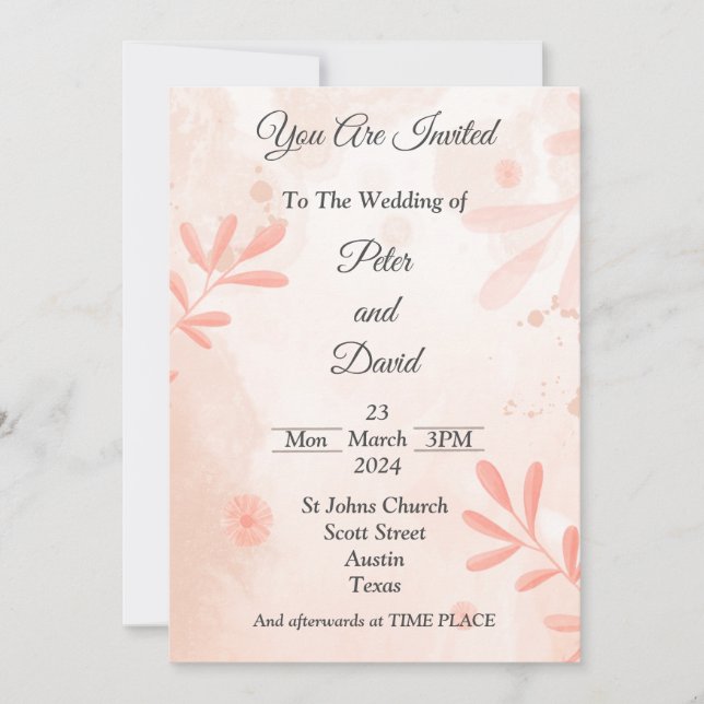 Invitación de boda elegante, acuarela rosa (Anverso)