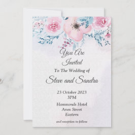 Invitación de boda elegante, acuarela rosa