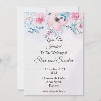 Invitación de boda elegante, acuarela rosa