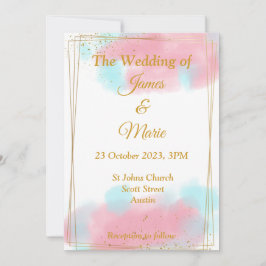 Invitación de boda elegante, acuarela rosa, azul