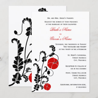 Invitación de boda elegante amapola roja