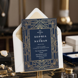 Invitación de Boda Elegante Art Déco