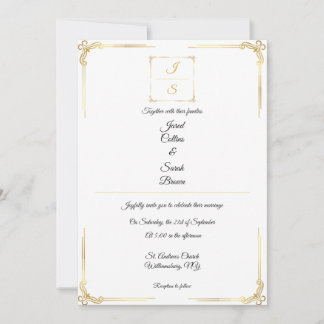 Invitación de boda elegante atemporal formal dorad