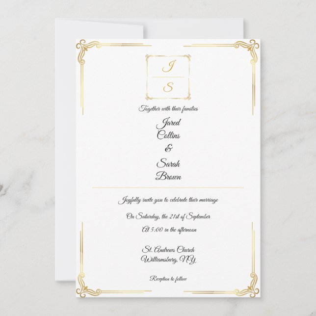 Invitación de boda elegante atemporal formal dorad (Anverso)