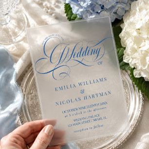 Invitación de boda elegante azul cobalto