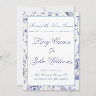 Invitación de boda elegante azul con chinoiserie