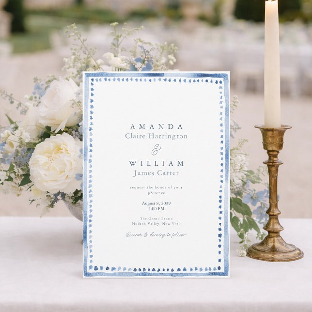 Invitación de boda elegante azul de finca francesa (Subido por el creador)