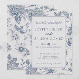 Invitación de boda elegante azul floral