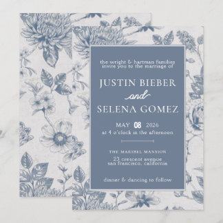 Invitación de boda elegante azul floral