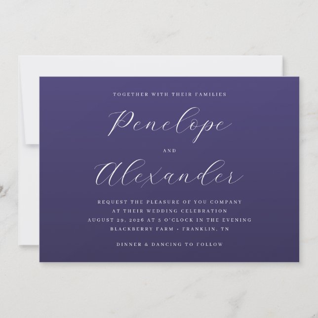 Invitación de Boda Elegante Azul Marino (Anverso)