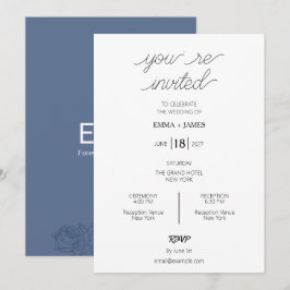 Invitación de boda elegante azul marino