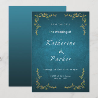 Invitación de boda elegante azul marino y blanco r