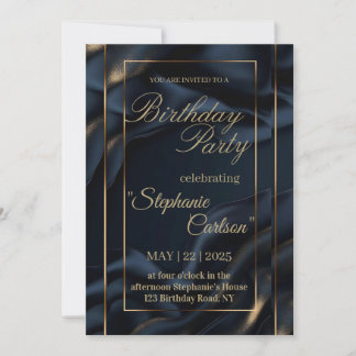 Invitación de boda elegante azul marino y dorado
