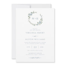 Invitación de boda elegante azul polvoriento