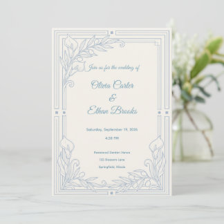 Invitación de boda elegante azul polvoriento