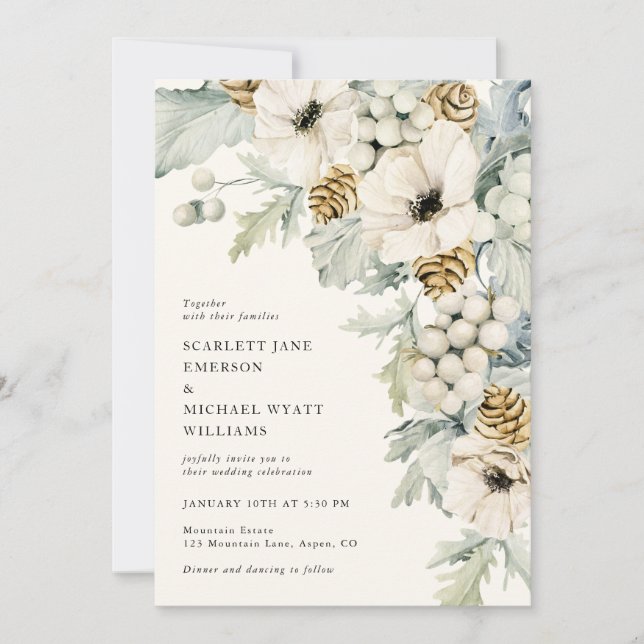 Invitación de boda elegante azul polvoriento (Anverso)