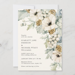 Invitación de boda elegante azul polvoriento
