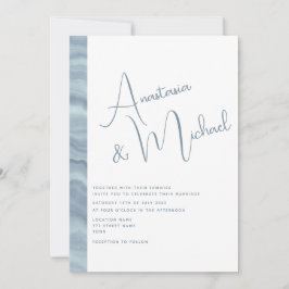 Invitación de boda elegante azul polvoriento minim