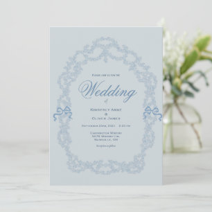Invitación de boda elegante azul vintage