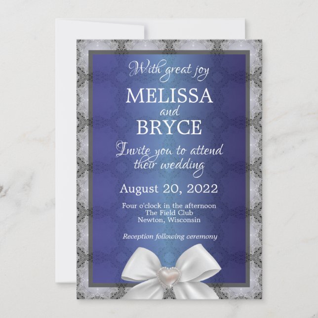 Invitación de boda elegante azul y gris (Anverso)