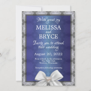 Invitación de boda elegante azul y gris