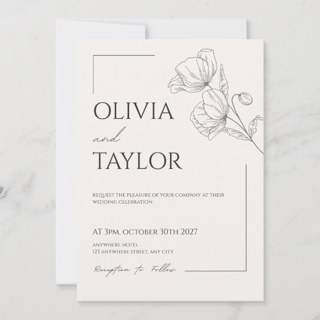 Invitación de boda elegante beige (Anverso)