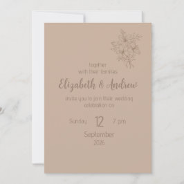 Invitación de boda elegante beige con flores (esti