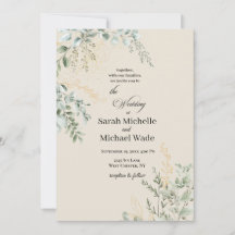 Invitación de boda elegante beige con vegetación