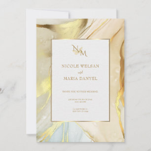 Invitación de boda elegante blanca con tinta de al