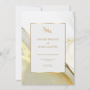 Invitación de boda elegante blanca con tinta de al