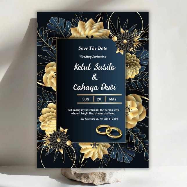 Invitación de boda elegante blanca y dorada (Subido por el creador)