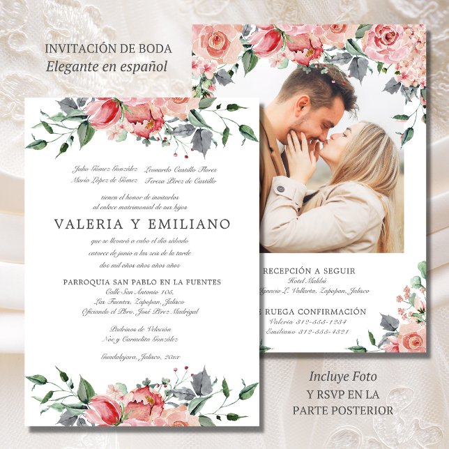 Invitación de Boda Elegante Boda Española (Elegante invitación de boda en español con foto y RSVP)
