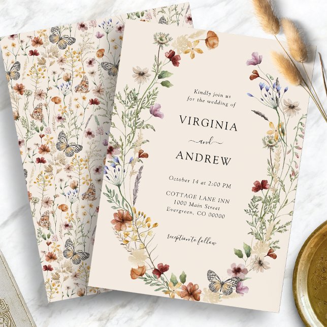 Invitación de boda elegante Boho con flores silves (Elegant Boho Wildflower Wedding Invitation
)