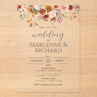 Invitación de boda elegante boho de acrílico